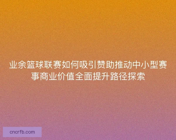业余篮球联赛如何吸引赞助推动中小型赛事商业价值全面提升路径探索