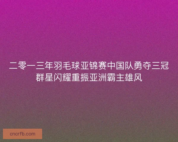 二零一三年羽毛球亚锦赛中国队勇夺三冠群星闪耀重振亚洲霸主雄风