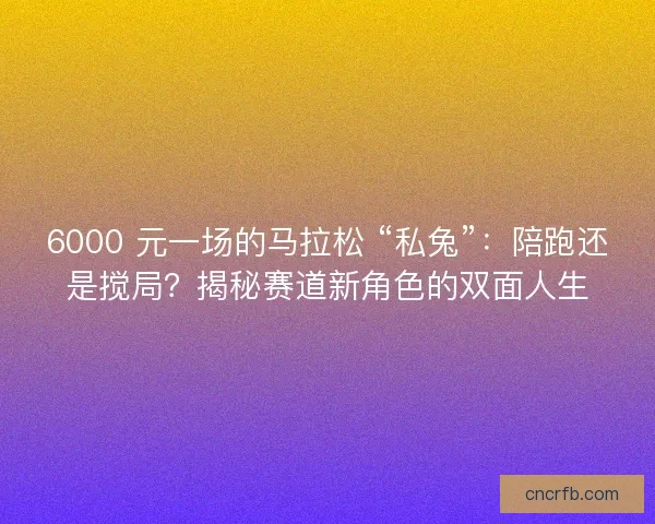 6000 元一场的马拉松 “私兔”：陪跑还是搅局？揭秘赛道新角色的双面人生